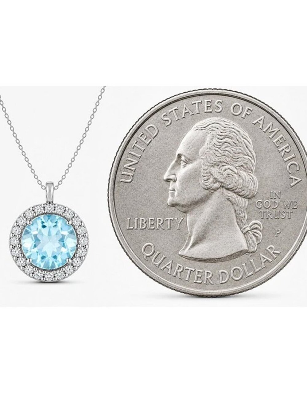 Genuine 0.75 Cts Aquamarine & Diamonds Necklace Solid .925 Sterling Silver - Picture 5 of 6
